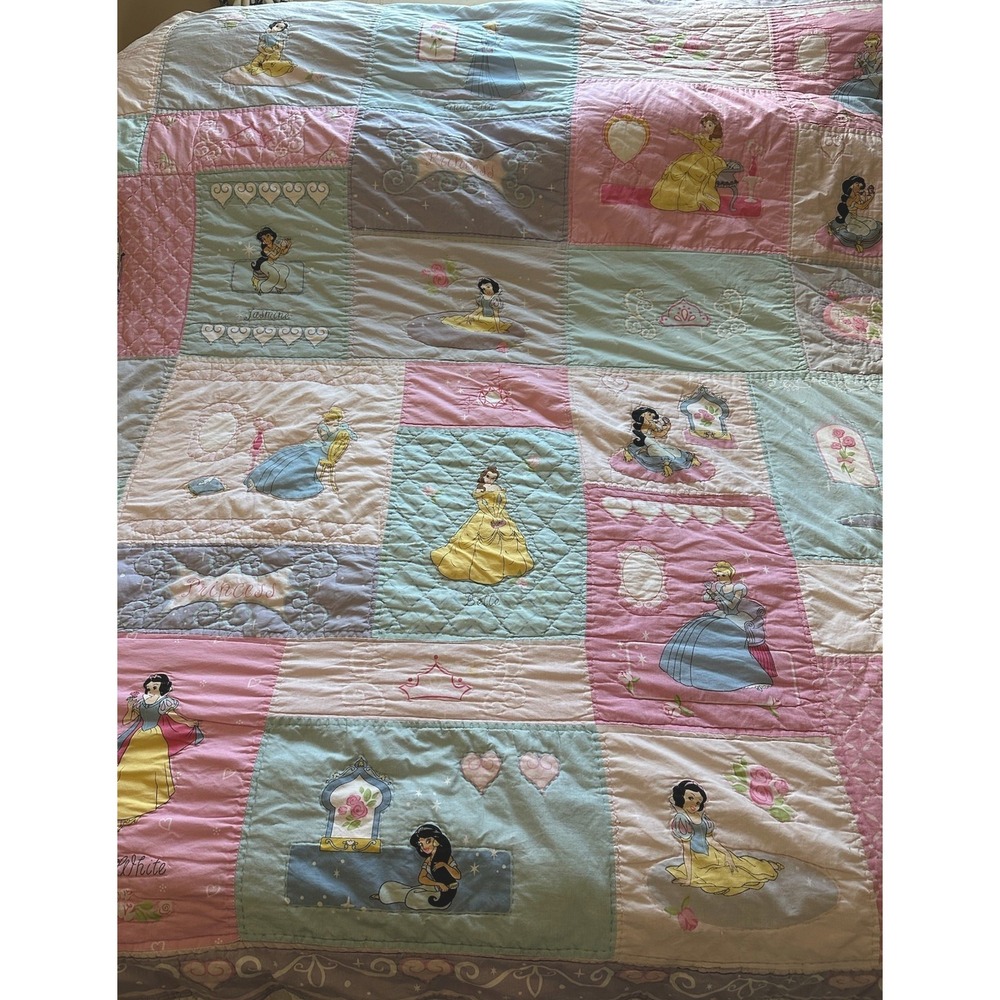 Vintage Disney Princess Handmade Quilt Belle Cinderella Snow White Jasmine RARE